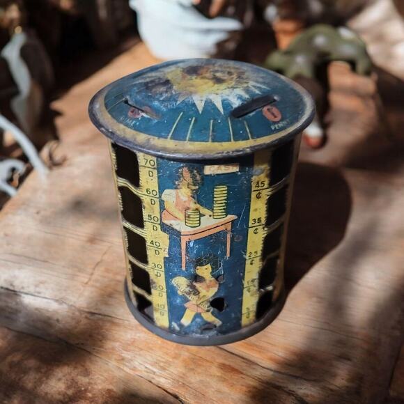 Vintage Louis Kriegsfeld Rotating Tin Litho Sunshine Coin Bank - Picture 4 of 4